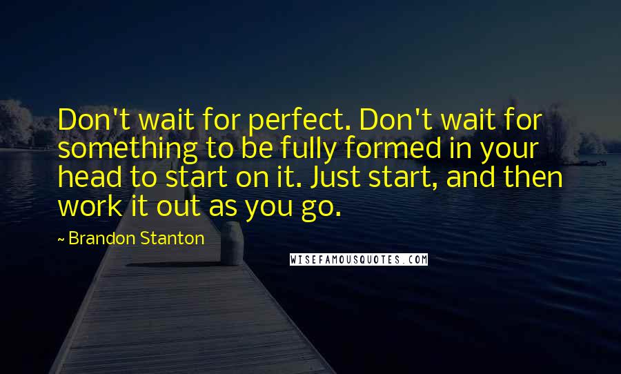 Brandon Stanton Quotes: Don't wait for perfect. Don't wait for something to be fully formed in your head to start on it. Just start, and then work it out as you go.