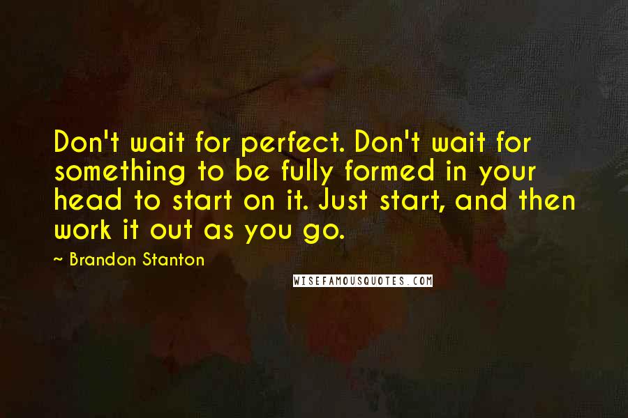 Brandon Stanton Quotes: Don't wait for perfect. Don't wait for something to be fully formed in your head to start on it. Just start, and then work it out as you go.