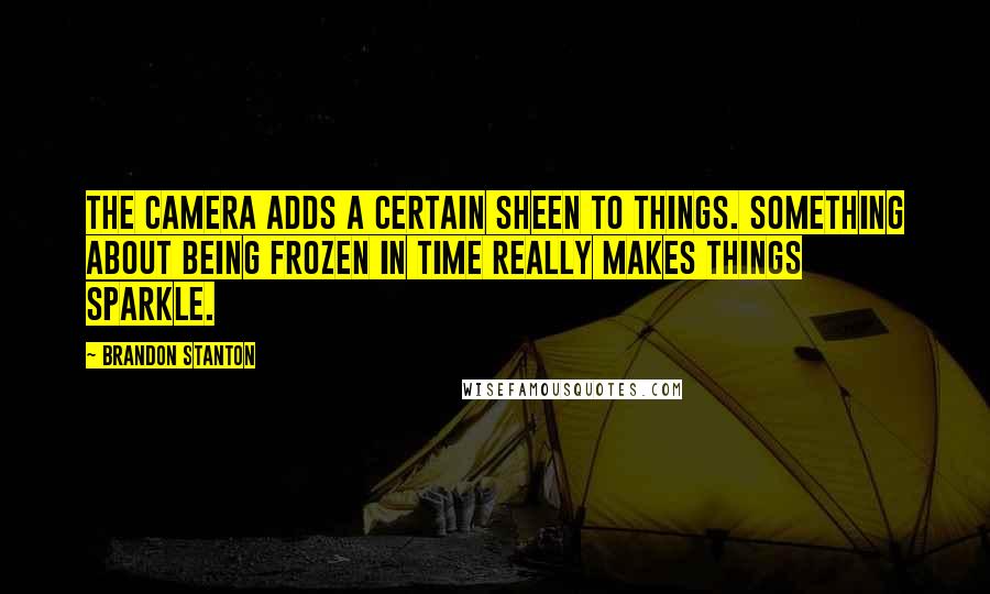 Brandon Stanton Quotes: The camera adds a certain sheen to things. Something about being frozen in time really makes things sparkle.