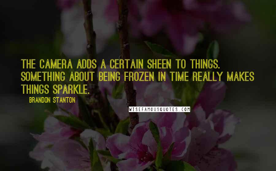 Brandon Stanton Quotes: The camera adds a certain sheen to things. Something about being frozen in time really makes things sparkle.