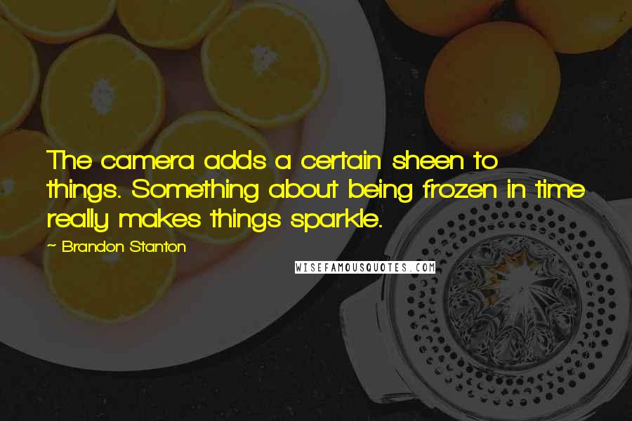 Brandon Stanton Quotes: The camera adds a certain sheen to things. Something about being frozen in time really makes things sparkle.