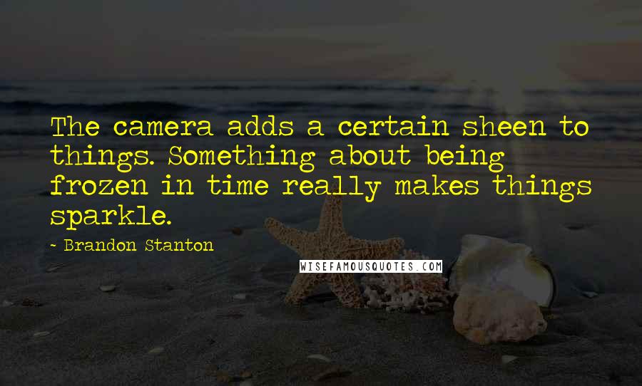 Brandon Stanton Quotes: The camera adds a certain sheen to things. Something about being frozen in time really makes things sparkle.