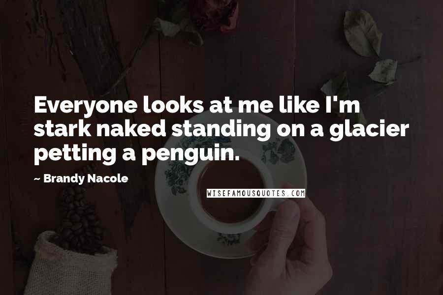 Brandy Nacole Quotes: Everyone looks at me like I'm stark naked standing on a glacier petting a penguin.