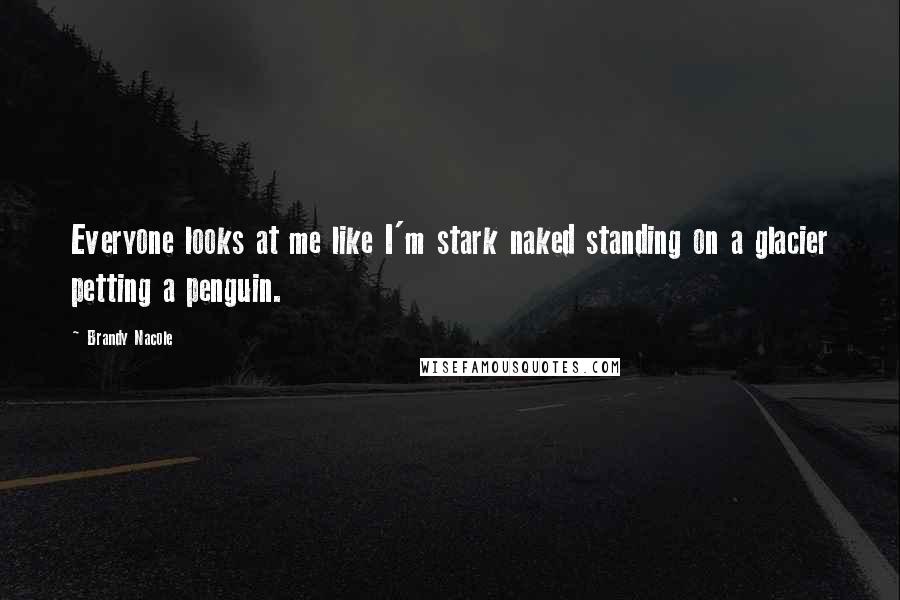 Brandy Nacole Quotes: Everyone looks at me like I'm stark naked standing on a glacier petting a penguin.