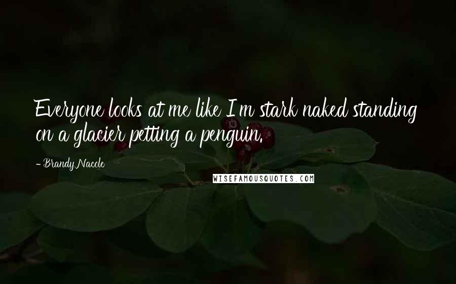 Brandy Nacole Quotes: Everyone looks at me like I'm stark naked standing on a glacier petting a penguin.