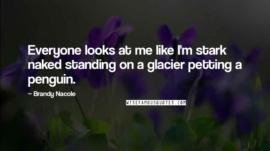 Brandy Nacole Quotes: Everyone looks at me like I'm stark naked standing on a glacier petting a penguin.