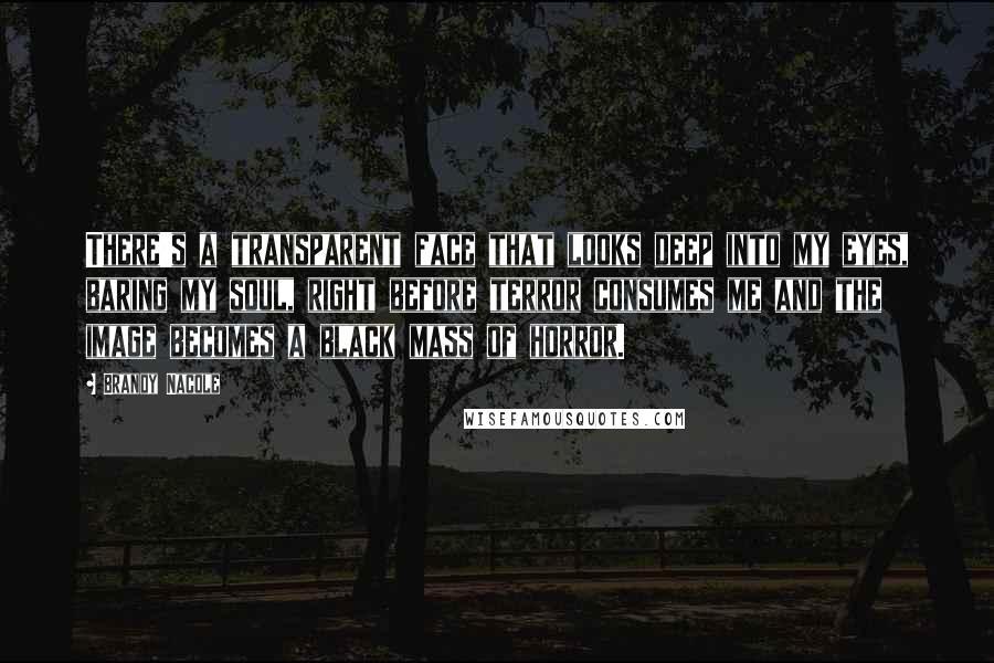 Brandy Nacole Quotes: There's a transparent face that looks deep into my eyes, baring my soul, right before terror consumes me and the image becomes a black mass of horror.