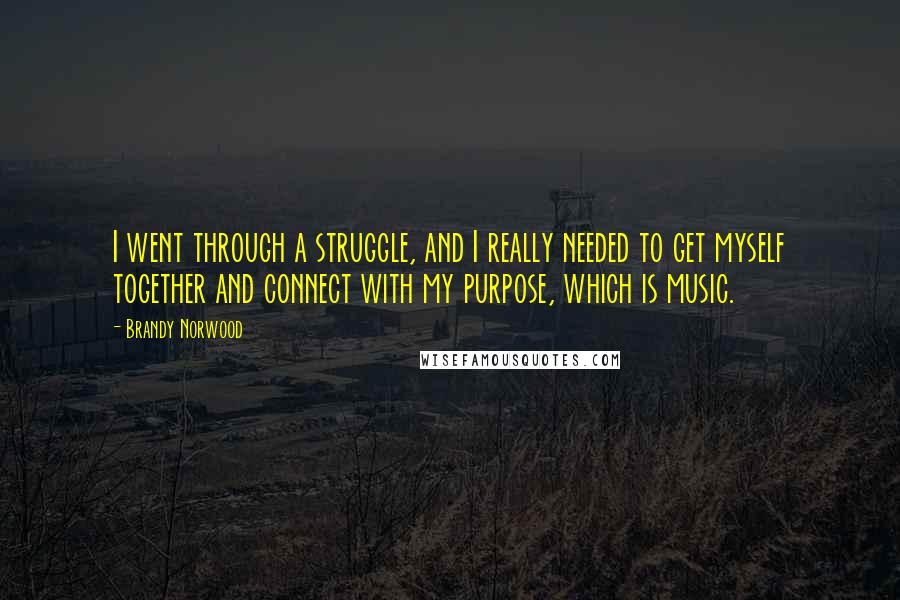 Brandy Norwood Quotes: I went through a struggle, and I really needed to get myself together and connect with my purpose, which is music.