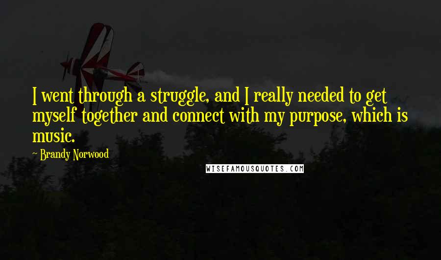 Brandy Norwood Quotes: I went through a struggle, and I really needed to get myself together and connect with my purpose, which is music.