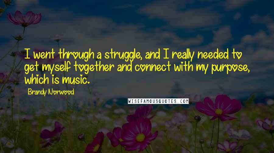 Brandy Norwood Quotes: I went through a struggle, and I really needed to get myself together and connect with my purpose, which is music.