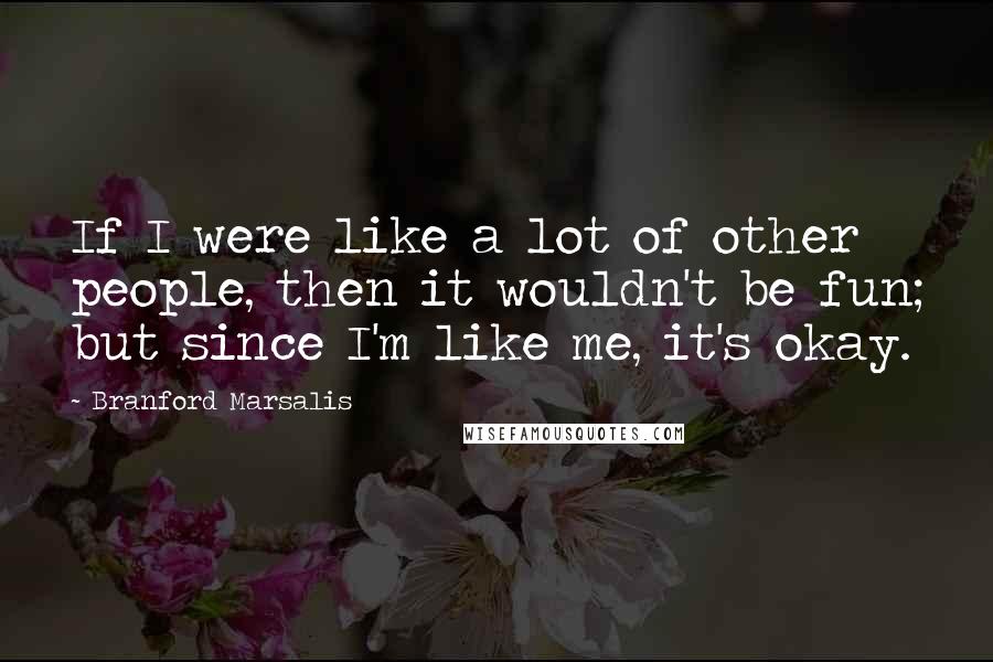 Branford Marsalis Quotes: If I were like a lot of other people, then it wouldn't be fun; but since I'm like me, it's okay.