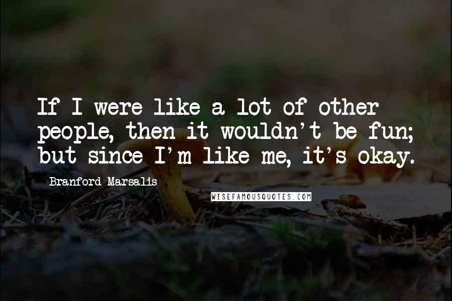 Branford Marsalis Quotes: If I were like a lot of other people, then it wouldn't be fun; but since I'm like me, it's okay.