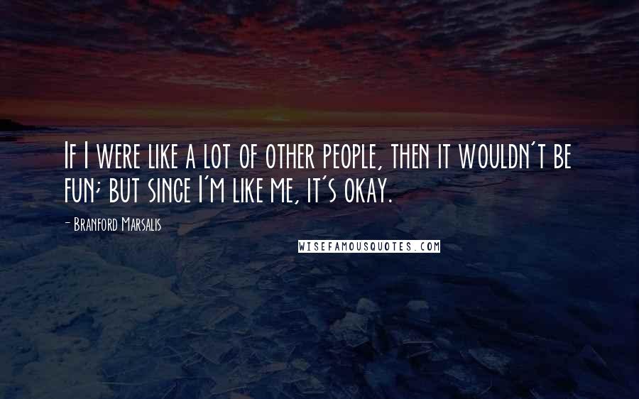 Branford Marsalis Quotes: If I were like a lot of other people, then it wouldn't be fun; but since I'm like me, it's okay.