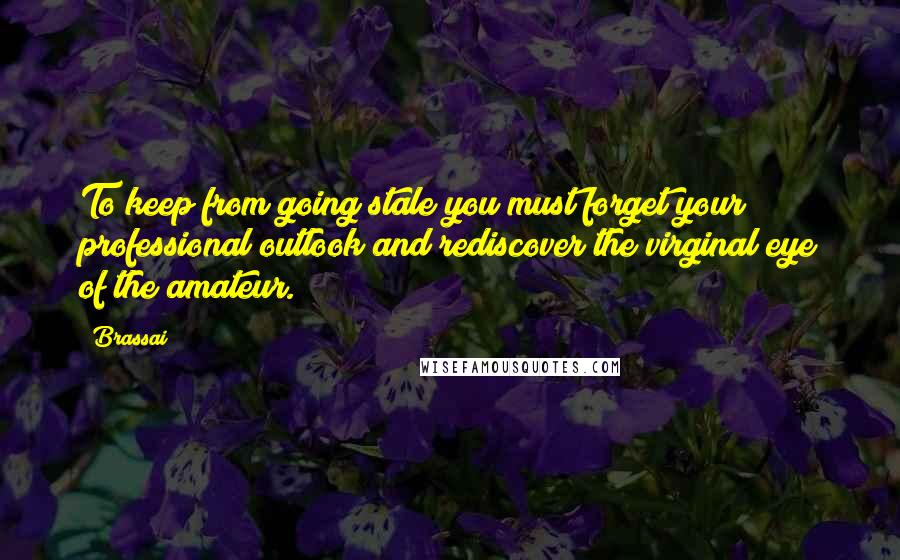 Brassai Quotes: To keep from going stale you must forget your professional outlook and rediscover the virginal eye of the amateur.
