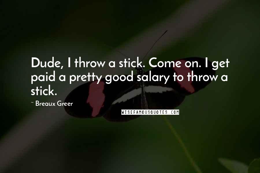 Breaux Greer Quotes: Dude, I throw a stick. Come on. I get paid a pretty good salary to throw a stick.