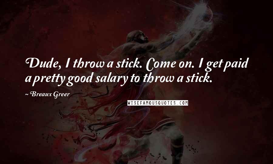 Breaux Greer Quotes: Dude, I throw a stick. Come on. I get paid a pretty good salary to throw a stick.