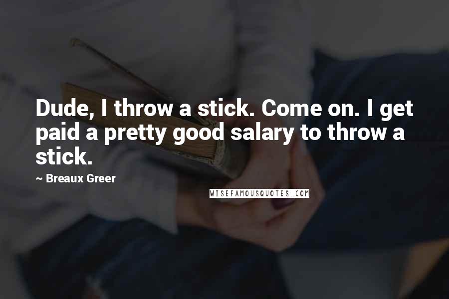 Breaux Greer Quotes: Dude, I throw a stick. Come on. I get paid a pretty good salary to throw a stick.