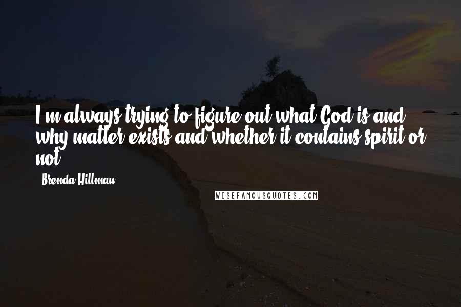 Brenda Hillman Quotes: I'm always trying to figure out what God is and why matter exists and whether it contains spirit or not.