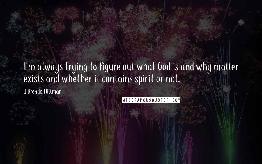 Brenda Hillman Quotes: I'm always trying to figure out what God is and why matter exists and whether it contains spirit or not.