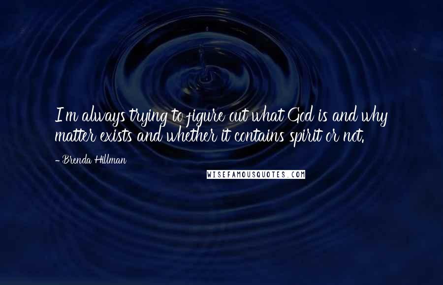 Brenda Hillman Quotes: I'm always trying to figure out what God is and why matter exists and whether it contains spirit or not.