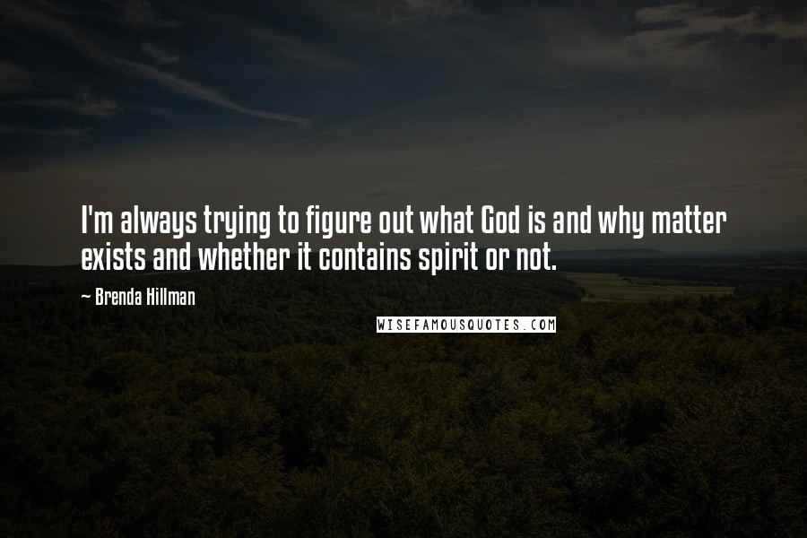 Brenda Hillman Quotes: I'm always trying to figure out what God is and why matter exists and whether it contains spirit or not.