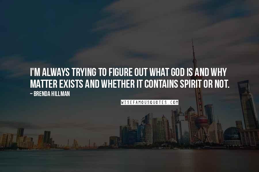 Brenda Hillman Quotes: I'm always trying to figure out what God is and why matter exists and whether it contains spirit or not.