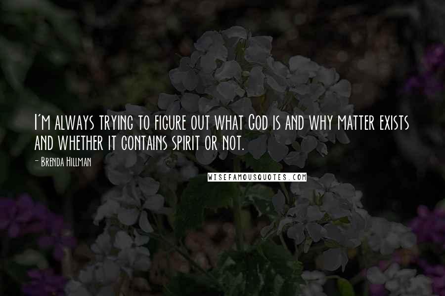 Brenda Hillman Quotes: I'm always trying to figure out what God is and why matter exists and whether it contains spirit or not.