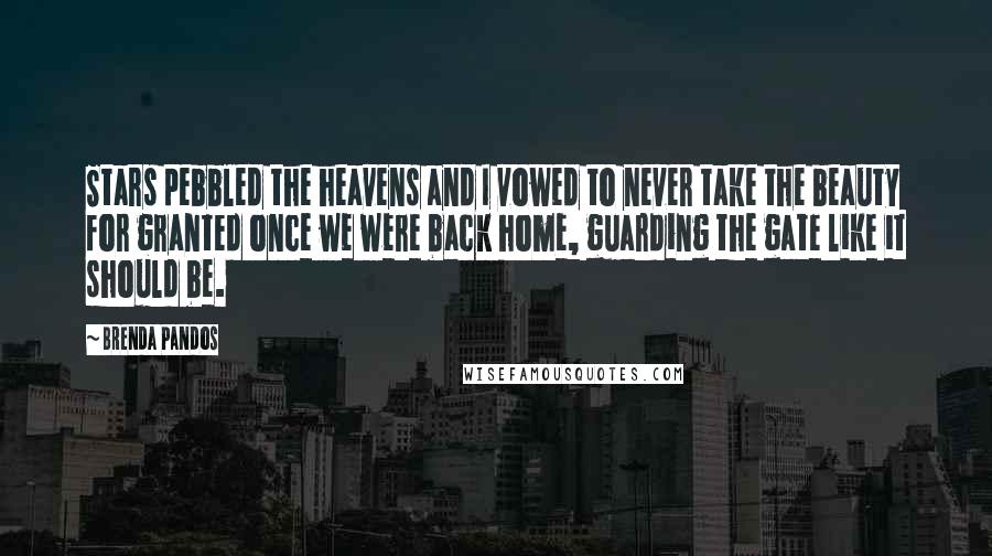 Brenda Pandos Quotes: Stars pebbled the heavens and I vowed to never take the beauty for granted once we were back home, guarding the gate like it should be.
