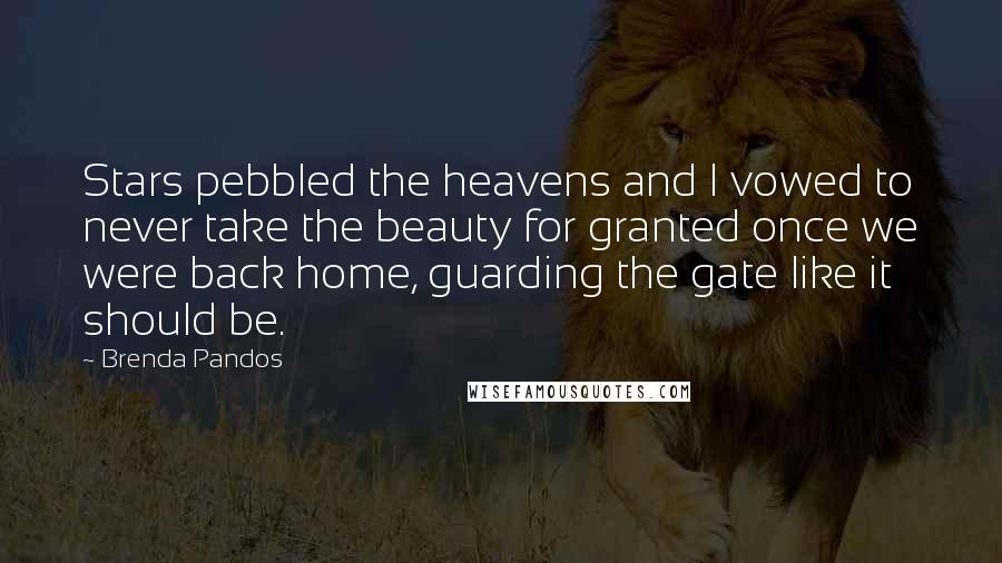 Brenda Pandos Quotes: Stars pebbled the heavens and I vowed to never take the beauty for granted once we were back home, guarding the gate like it should be.