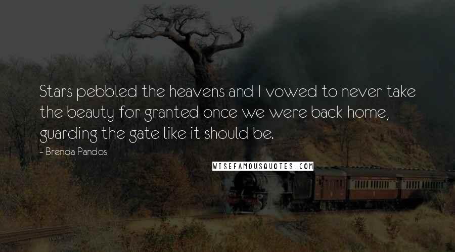 Brenda Pandos Quotes: Stars pebbled the heavens and I vowed to never take the beauty for granted once we were back home, guarding the gate like it should be.