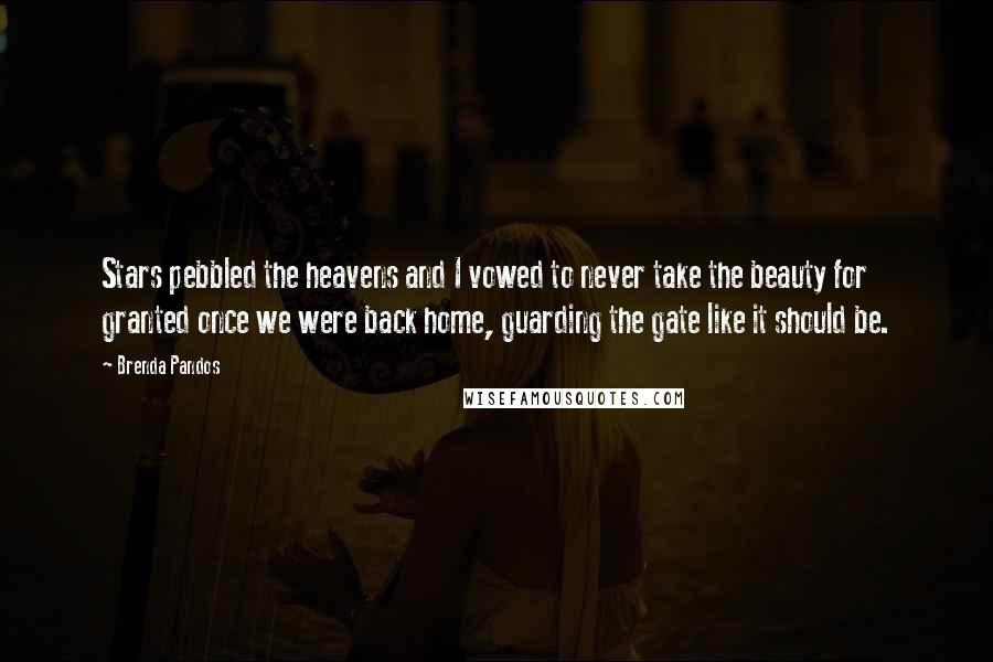 Brenda Pandos Quotes: Stars pebbled the heavens and I vowed to never take the beauty for granted once we were back home, guarding the gate like it should be.