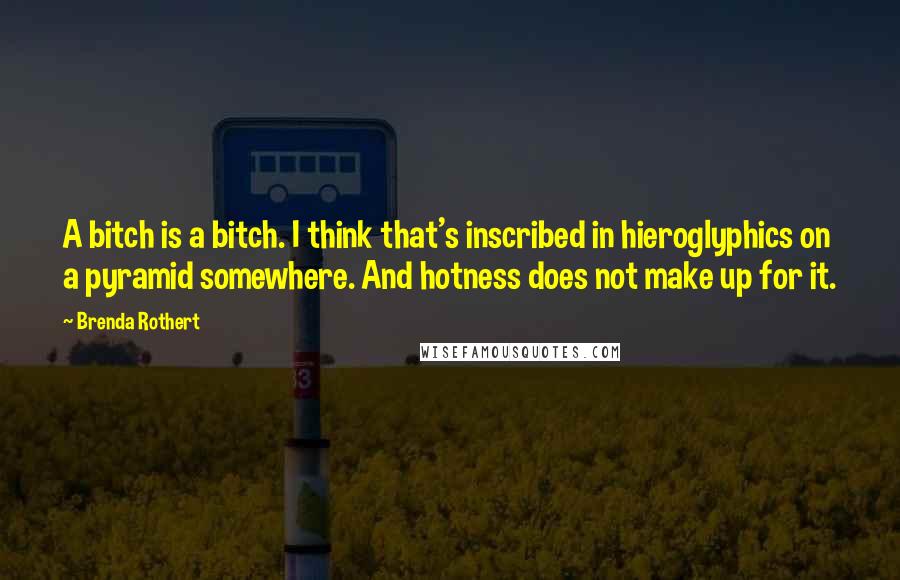 Brenda Rothert Quotes: A bitch is a bitch. I think that's inscribed in hieroglyphics on a pyramid somewhere. And hotness does not make up for it.