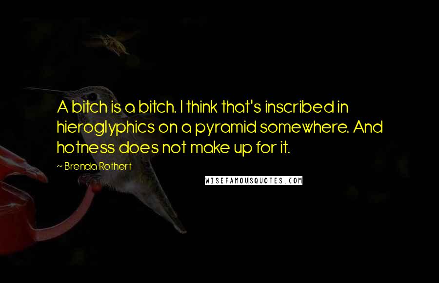 Brenda Rothert Quotes: A bitch is a bitch. I think that's inscribed in hieroglyphics on a pyramid somewhere. And hotness does not make up for it.