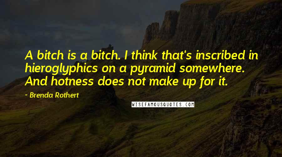 Brenda Rothert Quotes: A bitch is a bitch. I think that's inscribed in hieroglyphics on a pyramid somewhere. And hotness does not make up for it.