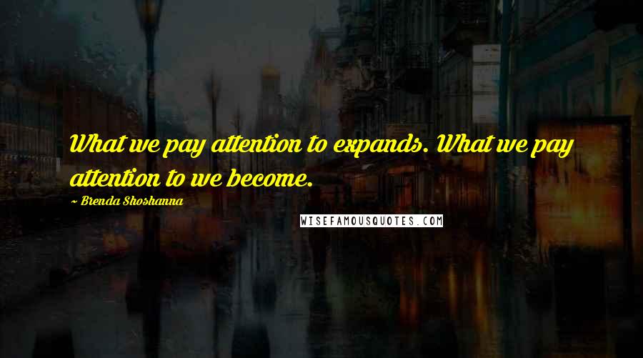Brenda Shoshanna Quotes: What we pay attention to expands. What we pay attention to we become.