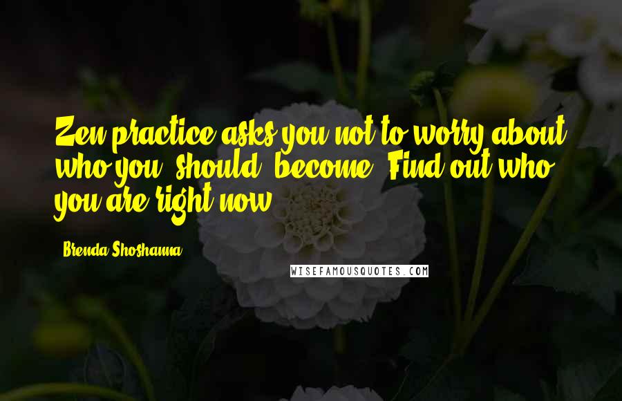 Brenda Shoshanna Quotes: Zen practice asks you not to worry about who you 'should' become. Find out who you are right now.