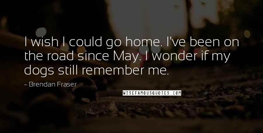 Brendan Fraser Quotes: I wish I could go home. I've been on the road since May. I wonder if my dogs still remember me.