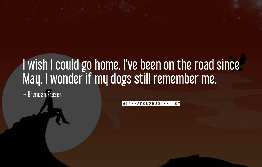 Brendan Fraser Quotes: I wish I could go home. I've been on the road since May. I wonder if my dogs still remember me.