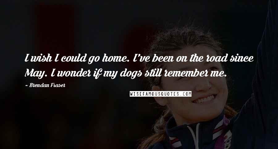 Brendan Fraser Quotes: I wish I could go home. I've been on the road since May. I wonder if my dogs still remember me.