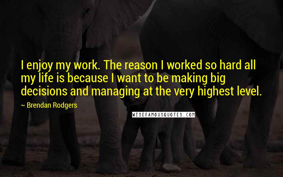 Brendan Rodgers Quotes: I enjoy my work. The reason I worked so hard all my life is because I want to be making big decisions and managing at the very highest level.