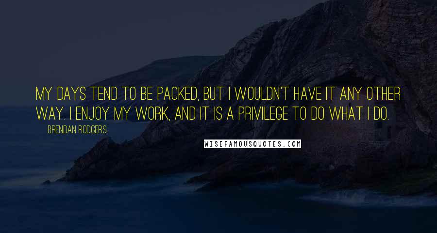 Brendan Rodgers Quotes: My days tend to be packed, but I wouldn't have it any other way. I enjoy my work, and it is a privilege to do what I do.