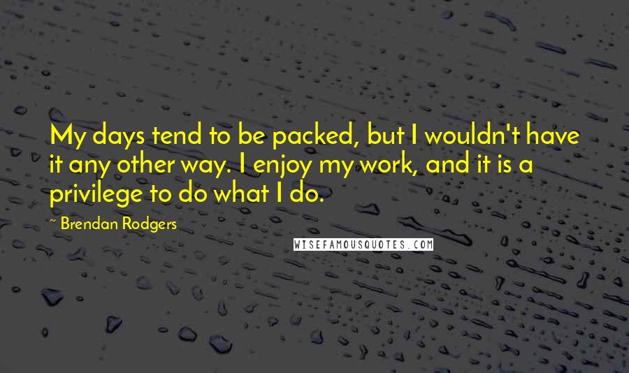 Brendan Rodgers Quotes: My days tend to be packed, but I wouldn't have it any other way. I enjoy my work, and it is a privilege to do what I do.