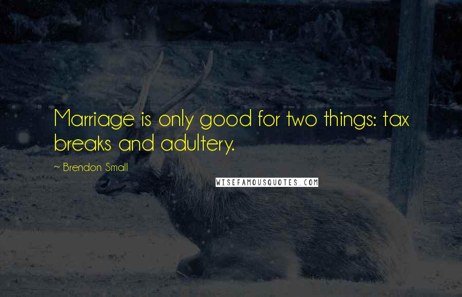 Brendon Small Quotes: Marriage is only good for two things: tax breaks and adultery.