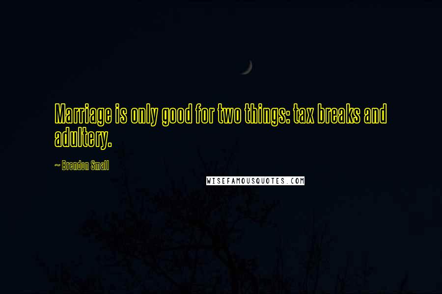 Brendon Small Quotes: Marriage is only good for two things: tax breaks and adultery.