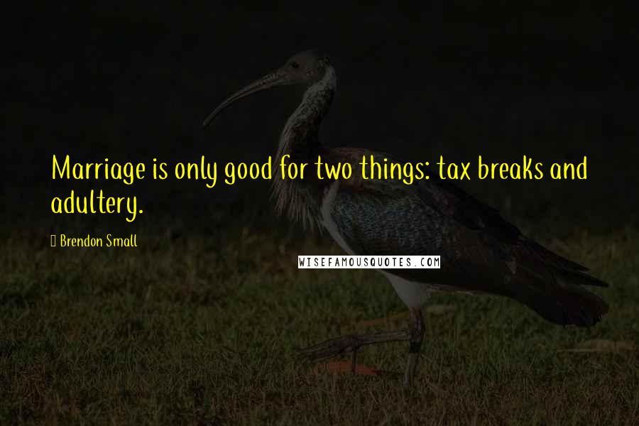 Brendon Small Quotes: Marriage is only good for two things: tax breaks and adultery.