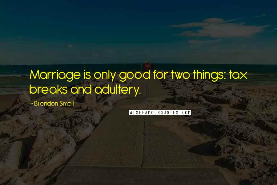 Brendon Small Quotes: Marriage is only good for two things: tax breaks and adultery.