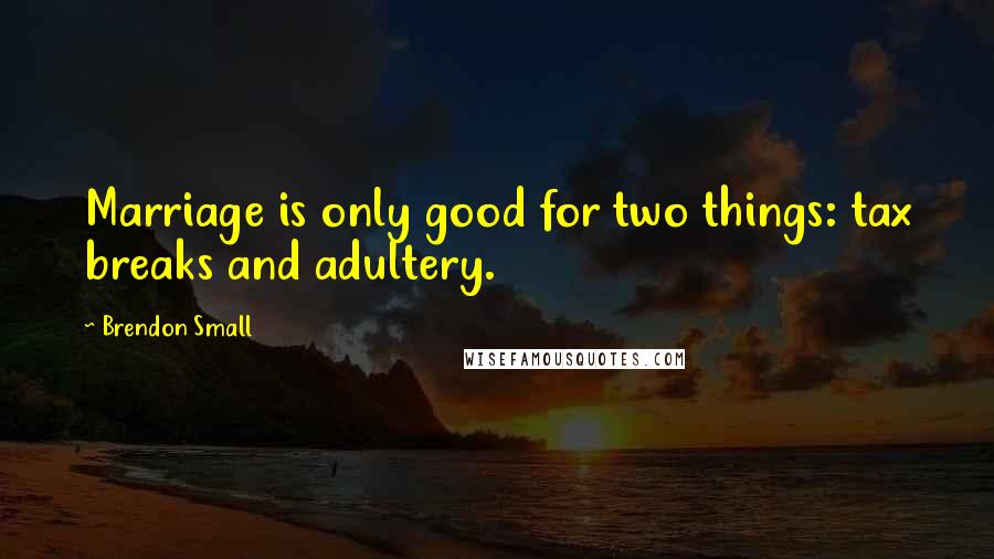 Brendon Small Quotes: Marriage is only good for two things: tax breaks and adultery.