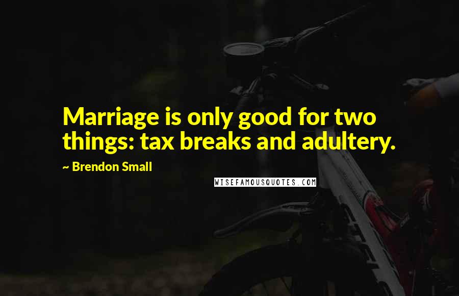 Brendon Small Quotes: Marriage is only good for two things: tax breaks and adultery.