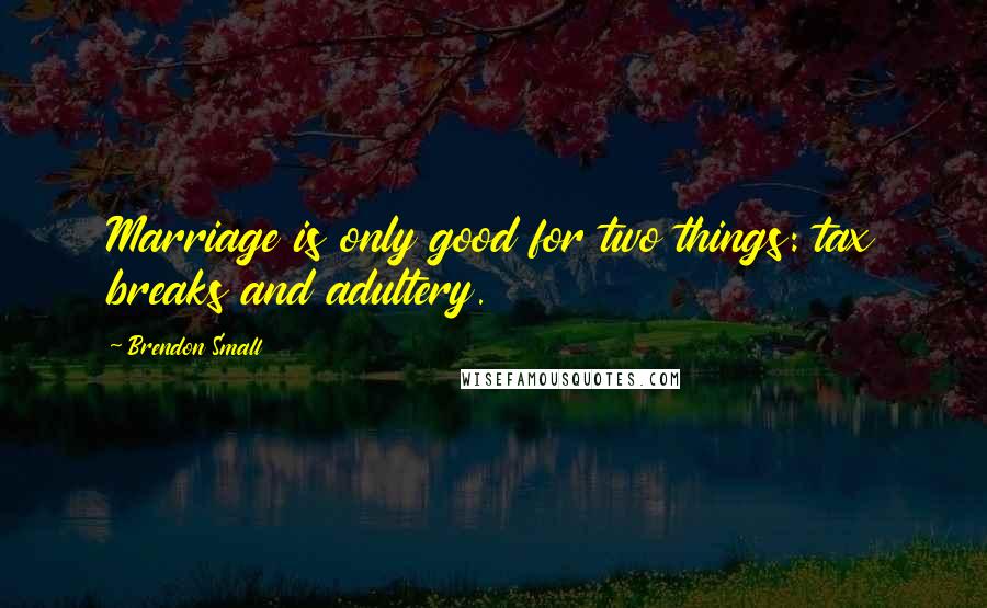Brendon Small Quotes: Marriage is only good for two things: tax breaks and adultery.