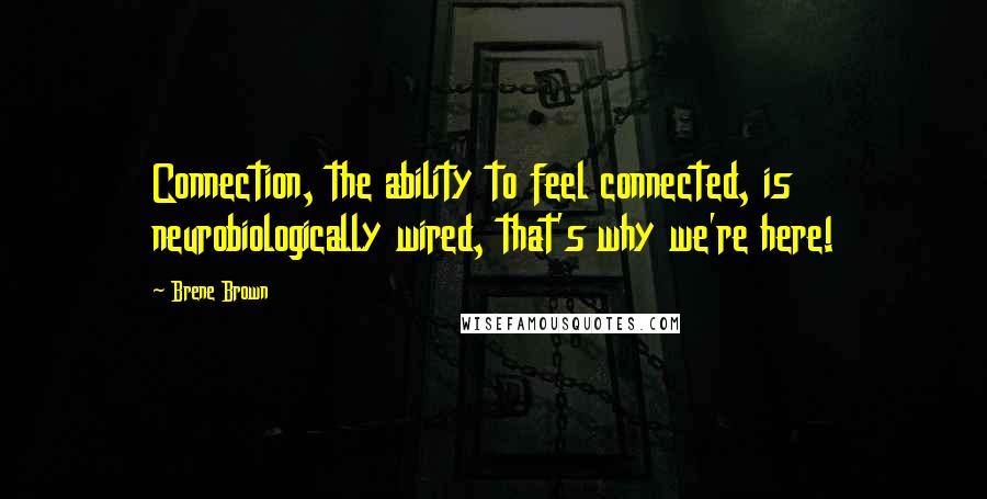 Brene Brown Quotes: Connection, the ability to feel connected, is neurobiologically wired, that's why we're here!